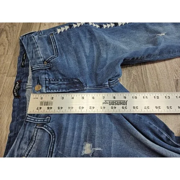 Dear John Women Size 27 Joyrich Comfort Skinny Distressed Embroidered Blue Jeans - Picture 11 of 12